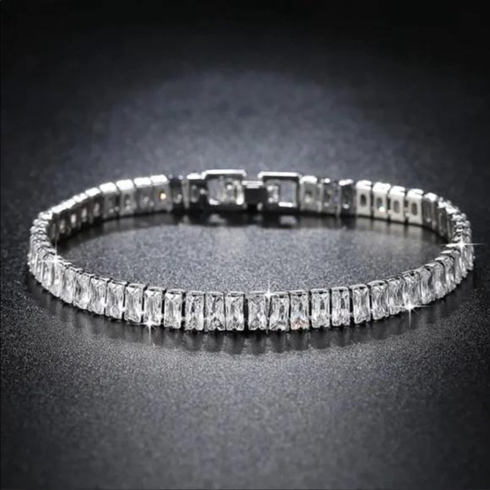 7” NEW 925 STERLING SILVER  DIAMOND BRACELET, NICE BRACELET, CUTE BRACELET, - Picture 2 of 5